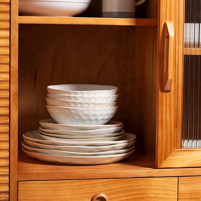Porcelain Dinnerware Set for 4, 12-Piece Plates and Bowls Set for 4, Modern Stoneware Dinnerware Chip and Scratch Resistant, Microwave and Dishwasher Safe (White)