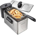 Hamilton Beach Family Style Electric Deep Fryer With Basket | 3 Liter / 12 Cup Oil Capacity | 1500 Watts | Lid | Easy Detach Magnetic Cord | Stainless Steel | 35220G