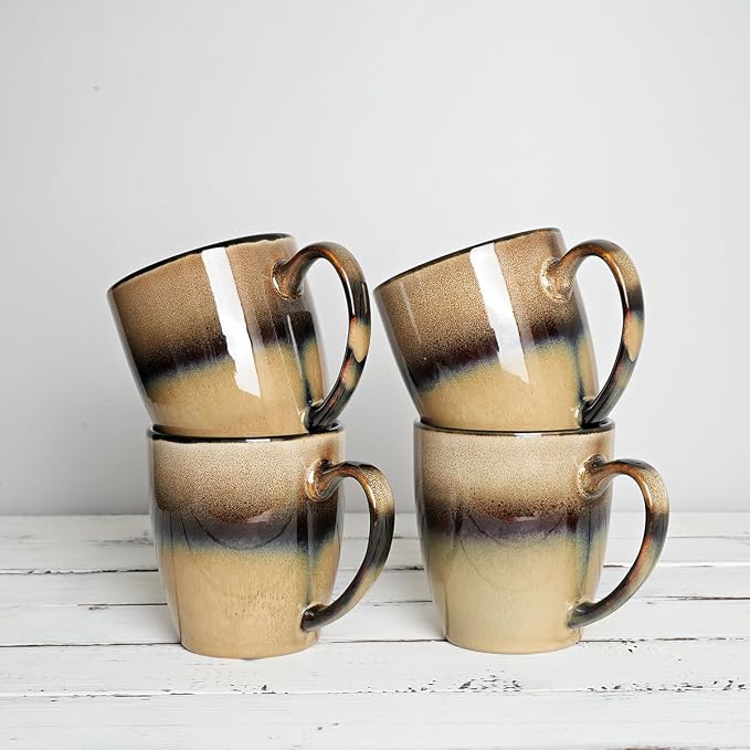 Bosmarlin Ceramic Coffee Mug Set of 4, 17 Oz, 4 Colors to Choose, Tea Cups, Dishwasher and Microwave Safe, Reactive Glaze (Walnut)