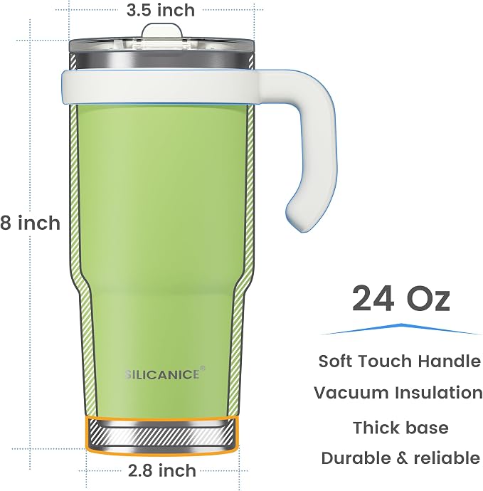 24Oz Insulated Tumbler with Flip Straw Lid - 100% Leakproof, 100% Clean, Vacuum insulated Stainless Steel | BPA-Free, Handle & Cupholder Compatible - 24H Cold, Travel/Gym/Office