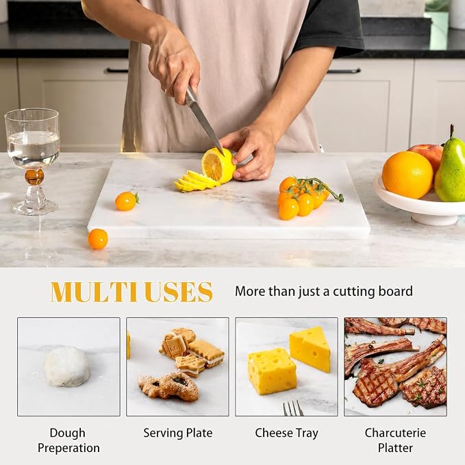 Koville Marble Cutting Board for Kitchen, 16x12 Inches Large Marble Slab Cheese Board, Rectangular Serving Board for Baking Charcuterie Pastry, Natural Stone Board for Countertop (Milas Lilac)