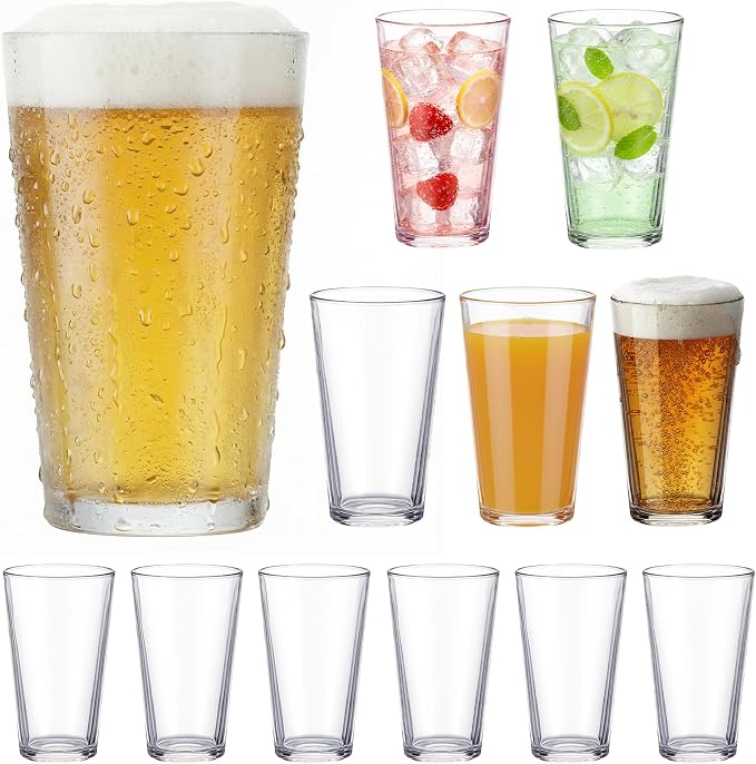 Patelai 12 Set Pint Beer Glasses Set 16 oz Pint Glasses Drinking Made for Beverages, Juice, Cocktail, Highball Drinking Tumbler Glass Design for Home Dining, Bars, Pubs and Parties & Dishwasher Safe