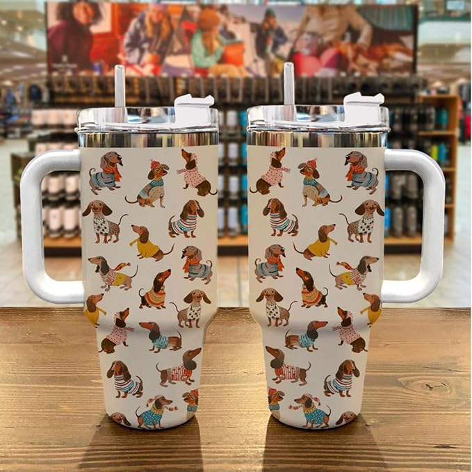 40 oz Tumbler with Handle and Straw Lid | Insulated Cup Reusable Stainless Steel (Dachshund 1)