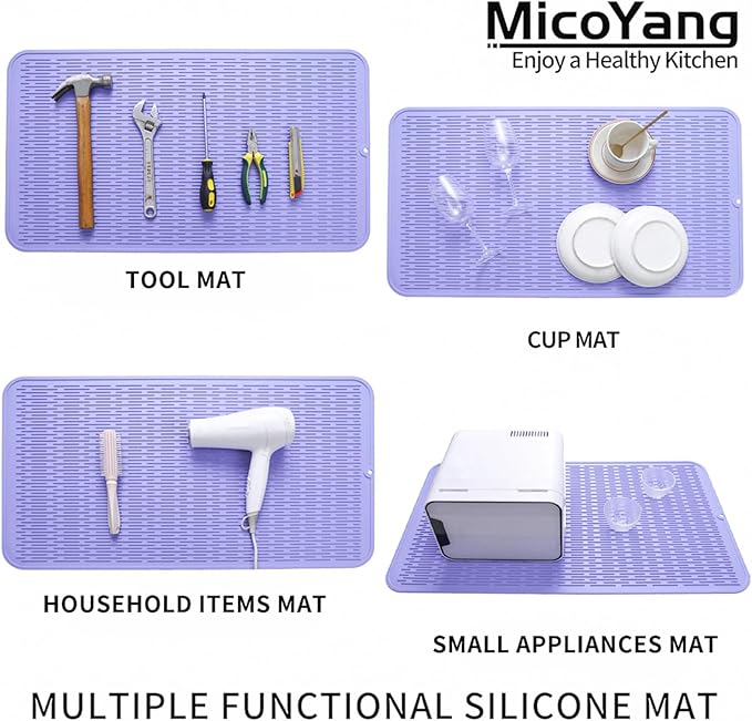 MicoYang Silicone Dish Drying Mat for Multiple Usage,Easy clean,Eco-friendly,Heat-resistant Silicone Mat for Kitchen Counter or Sink,Refrigerator or Drawer Liner Light Purple 4XL 32 inches x 18 inches