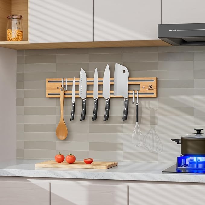 Magnetic Knife Holder for Wall, Magnet Knife Storage Strip Wooden 16.5 Inch, Use as Knife Bar, Knife Rack, Kitchen Utensil Organizers Tool, Wall Mount, Housewarming, Party, Gift