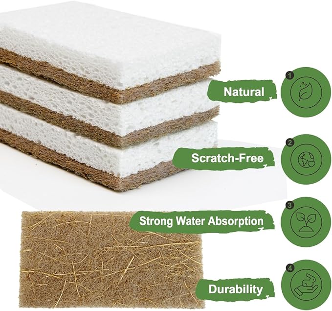 CELOX 12 Pack Coconut Fiber Biodegradable Sponges and Dish Scrubber with Soap Dispenser for Pots, Dishes, Bowls