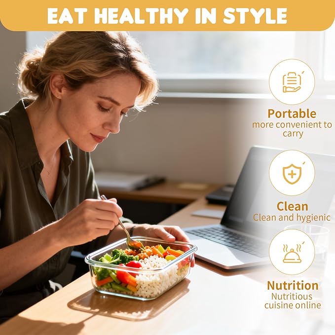 36 OZ Glass Food Storage Containers with Lids Set of 6, Meal Prep Containers for Lunch, 22 OZ Airtight Glass Lunch Containers Set of 6, Microwave, Oven, Freezer & Dishwasher Safe, BPA-Free
