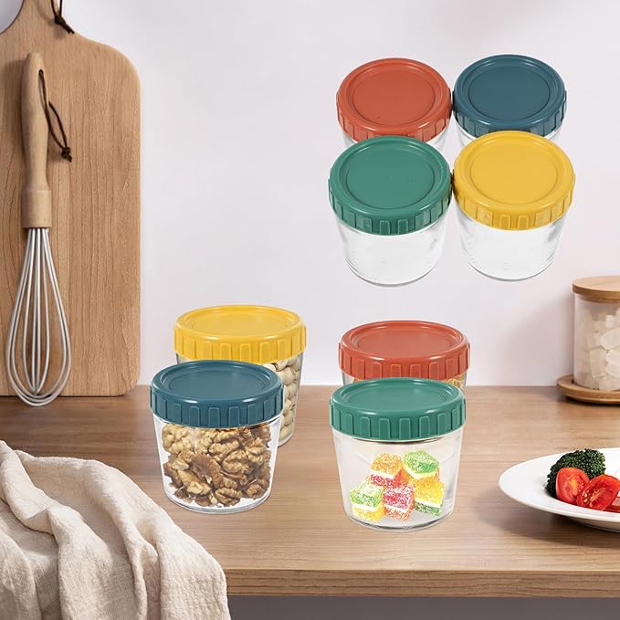 4pcs Glass Storage Jars with Airtight Screw Lids Small Glass Canisters for Tea Coffee Cereals with Sealing Rings for Kitchen and Meal Prep