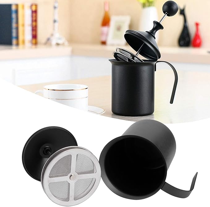 Milk Frother Cup 400cc, Compact Finely Foamed Milk Frother Pitcher, Easy to Clean Metal Cup for Frothing Various Milks, Comfortable Grip Design