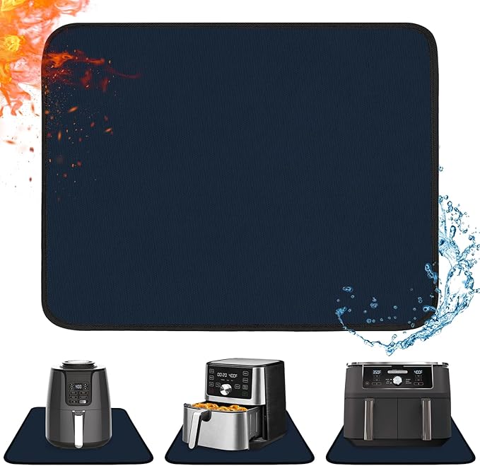 Heat Resistant Mat for Air Fryer, 16 x 20in Heat Resistant Mat for Countertop, Fireproof Silicone Countertop Protector Appliance Slider for Air Fryer, Coffee Maker, Toaster, Oven - Blue