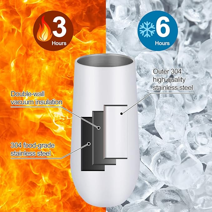 Lifecapido 12oz Stemless Champagne Flute Tumblers - 12 Pack Insulated Stainless Steel Tumbler Set for Wedding, Birthday, Christmas (White)