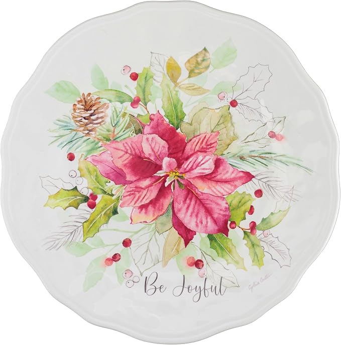 UPware 12 Piece Joyful Holiday Melamine Dinnerware Sets, Outdoor Dishes Set, Plates and Bowls Sets, Christmas Decorations, Service for 4, Red