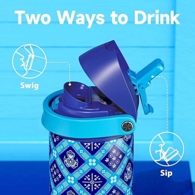 24 oz Insulated Water Bottle for Men: Meoky Stainless Steel Water Bottle with Holder and Shoulder Strap - Leak Proof, Cold for 24 Hours, Fits in Car Cup Holder, BPA-Free for Sports Travel, Blue Faith