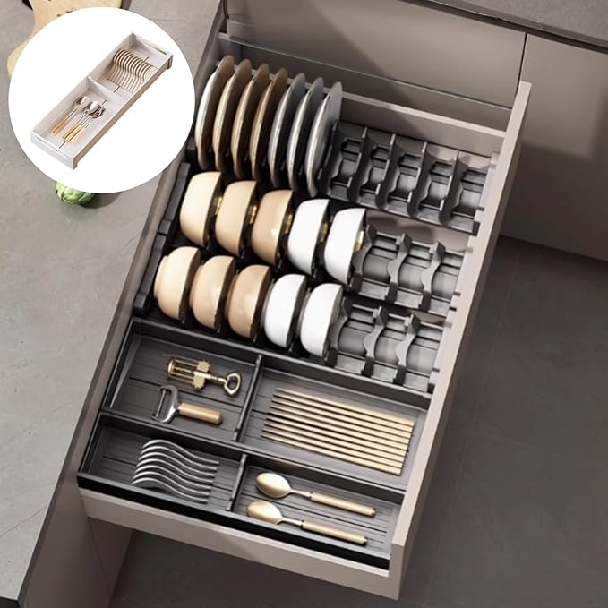 Dish Drying Rack, Stainless Steel Adjustable Bowl Plate Drainer, Pot Lid Holder, Plate Organizer for Cabinet for Cutting Boards, Cooling Racks (Milk White,18.11 * 5.90 inch,Tool Box D)