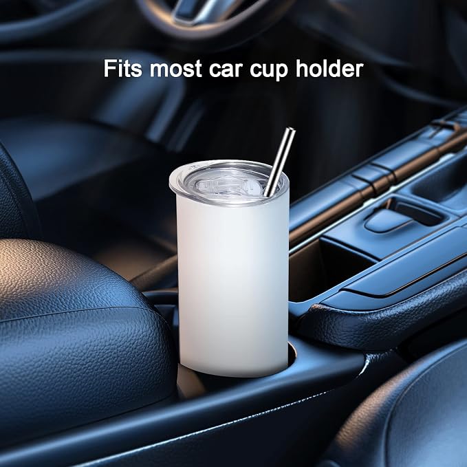 AGH 10 Pack 20 OZ Sublimation Tumblers Blank, Straight Skinny Tumbler with Metal Straw, Stainless Steel Double Layer Insulated Mug, Individually Box, Travel Tumblers