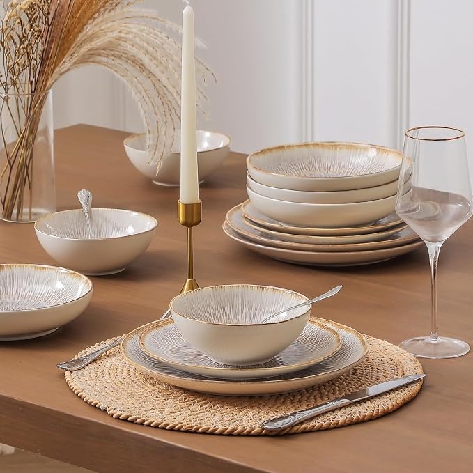 DOMICREVERY Ceramic Dinnerware Sets for 4, 16 Pcs Plates and Bowls Sets, Bloom