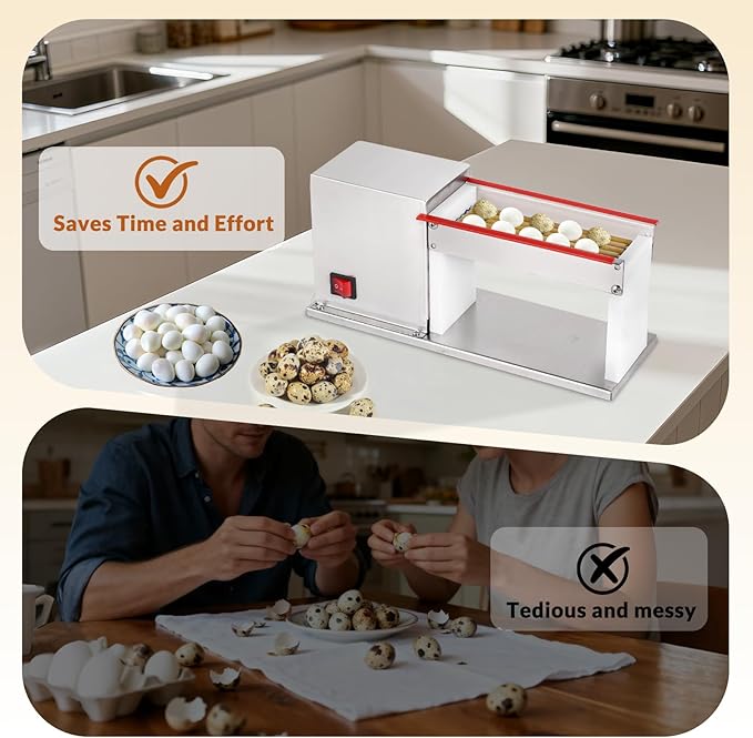 JIAWANSHUN Electric Quail Egg Peeler With 6 Rubber Tubes, 66 Lbs/H For Hard Boiled Quail Eggs Peeling Machine