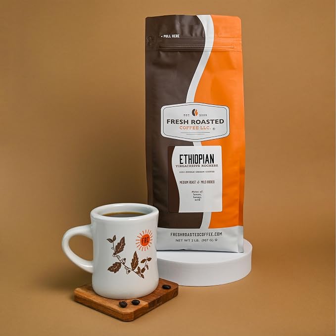 Fresh Roasted Coffee, Ethiopian Yirgacheffe Kochere Whole Bean Coffee, Medium Roast, Kosher, 2 lb (32 oz)