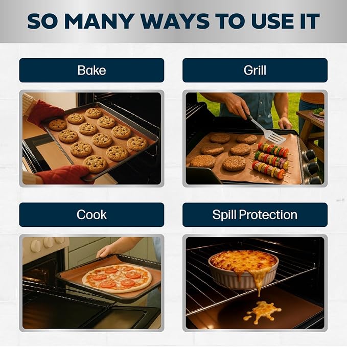 Cooks Innovations Non-Stick Oven Protector Mat - 2 Heavy Duty Nonstick Rack Liners to Protect Convection, Electric, Gas & Microwave Ovens - BPA & PFOA Free Heat Resistant Baking Mat