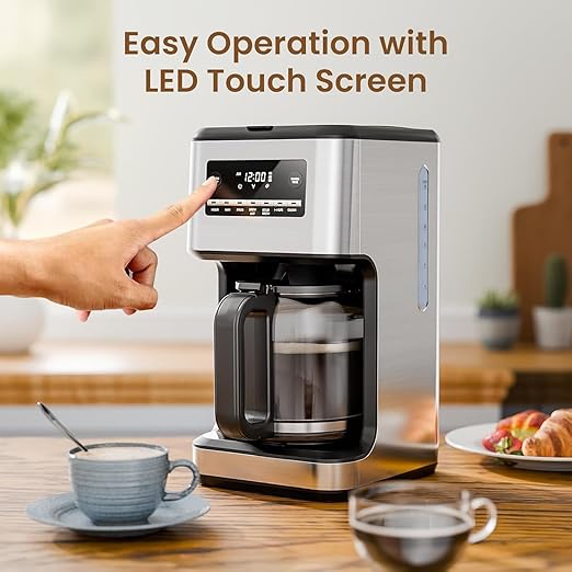 Electactic Coffee Maker, 14-Cup Programmable Drip Coffee Makers with Reusable Filter & Keep Hot Plate, Auto Pause Small Coffee Machines with Coffee Pot, Timer, Self-cleaning, for Home, Stainless Steel