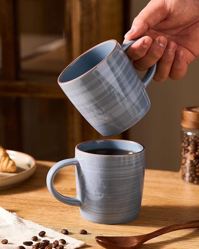 famiware Coffee Mugs Set of 6, Meteor 13 oz Ceramic Mug Cup Set with Handle for Coffee, Tea, Cappuccino, Latte, Milk, Blue Gray
