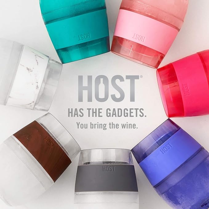 HOST Cooling Cup Set of 4 Plastic Double Wall Insulated Freezable Drink Chilling Tumbler with Freezing Gel, Wine Glasses for Red and White Wine, 8.5 oz, Assorted Translucent Colors