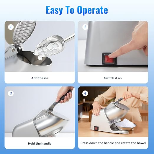 186 lbs/h Dual Blade Ice Shaver Machine, with Extra Blades & Ice Pick, 300W Electric Ice Crusher for Home Use & Commercial, Shaved Ice Machine, ETL-Listed, Silver