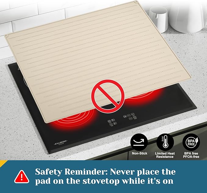 Cook's Aid Stove Top Cover for Electric Stove - Silicone Stove Mat for Glass Top Stove, Glass Cooktop Protector, Dish Mat Drying Kitchen Mat (Elegant Beige, 20x28 Inch)