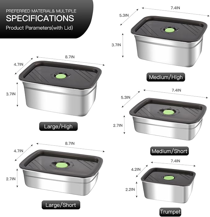GIUOIDUO 10-Piece Stainless Steel Food Storage Container Set with Airtight Lids - Durable, Eco-Friendly Kitchen Organizers for Freshness & Convenience，Pantry, Dishwasher Safe (Various Sizes)