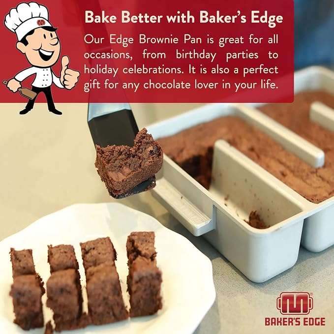 Baker's Edge Original All Edges Brownie Pan including lid, spatula & wedge | Includes Lid & Wedge, All Edges Design, Premium Double Nonstick Coating, Heavy Gauge Cast Aluminum
