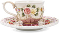 Ceramic Coffee Mug and Saucer Set for Women, Vitorian Hand-painted Rose Flower Tea Cup - 3oz(Red)
