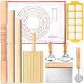 Pasta Making Tools, 10 Piece Wood Pasta Making Kit with 3 Rolling Pins, 1 Gnocchi Board, 1 Dough Cutter, 1 Ravioli Cutter, 1 Ravioli Maker, 2 Pasta Stamps, 1 Baking Mat, Ravioli Pasta Set for Kitchen
