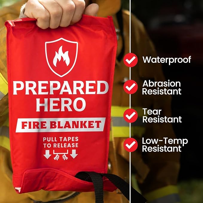 Prepared Hero Emergency Fire Blanket - 1 Pack - Fire Suppression for Kitchen, 39” x 39” Fiberglass Fire Blanket for Home