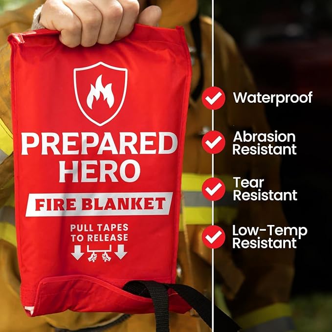 Prepared Hero Emergency Fire Blanket - 2 Pack - Fire Suppression for Kitchen, 39” x 39” Fiberglass Fire Blanket for Home
