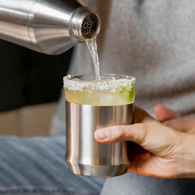 Elevated Craft Hybrid Rocks Glass Premium Vacuum Insulated Steel Base with Removable Insert - 12oz Cocktail Glass, Double Old Fashioned Lowball for Margaritas, Bourbon, Whiskey - Steel