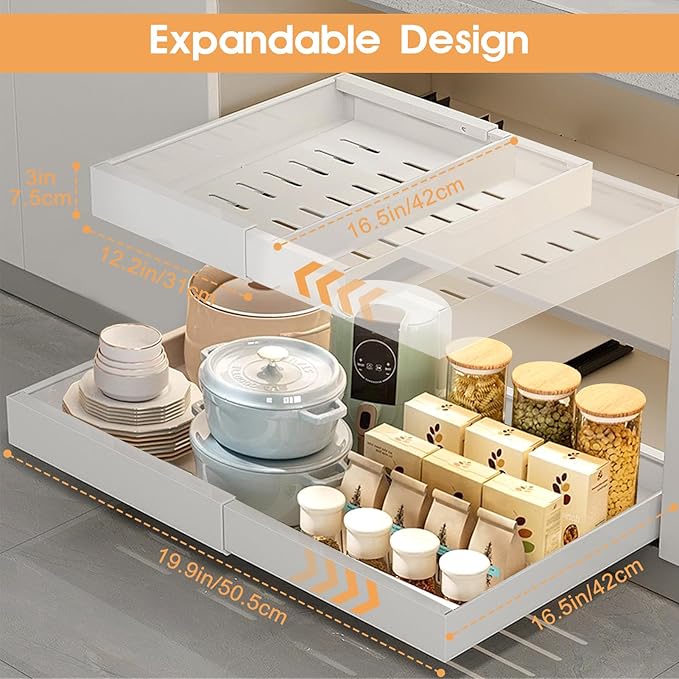 GOTOTOP Pull Out Cabinet Organizer, Kitchen Cabinet Organizer, Pull Out Drawers, Kitchen Cabinet Organization Systems for Cabinets, Heavy Duty Slide Out Drawers for Cabinets
