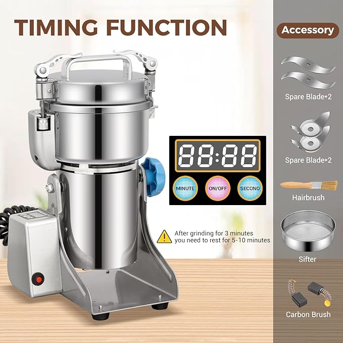 LEEVOT Grain Mill 500g Commercial Spice Grinders Electric 1500W Stainless Steel Pulverizer Dry Grinder for Grinding Wheat, Oats, Corn, Pepper, and Coffee Beans – Grinder for Kitchen.