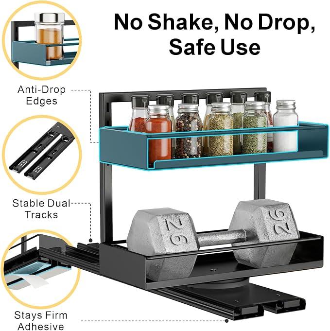 iSPECLE Vertical Spice Rack Pull Out - 1 Pack Rotate No-Drill Slide Out Spice Rack for Cabinet Swivel Easy Access Spices, Adjust Height for 4oz to 8oz Spice Jars Inside Kitchen Pantry Cabinet, Black