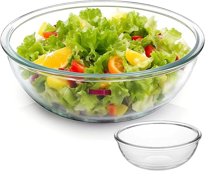 6.5 Qt Extra Large Glass Mixing Bowls, Clear Glass Bowl, Big Salad Bowl for Salad Fruit Bread Storage (6.5qt)
