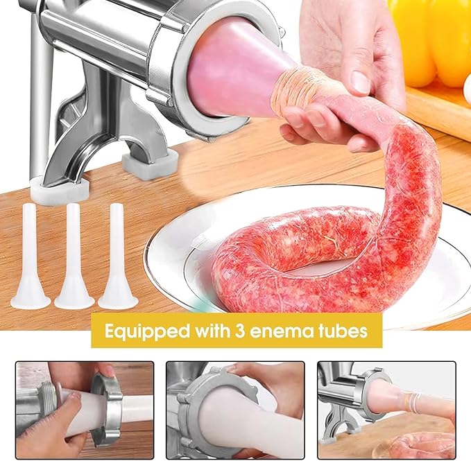 Meat Grinder Manual Mincer - Manual Meat Grinder Sausage Maker Table Mount Pork Mincer Sausage Stuffer Funnel Make Homemade Burger Patties Hand Operated Kitchen Tool-d1