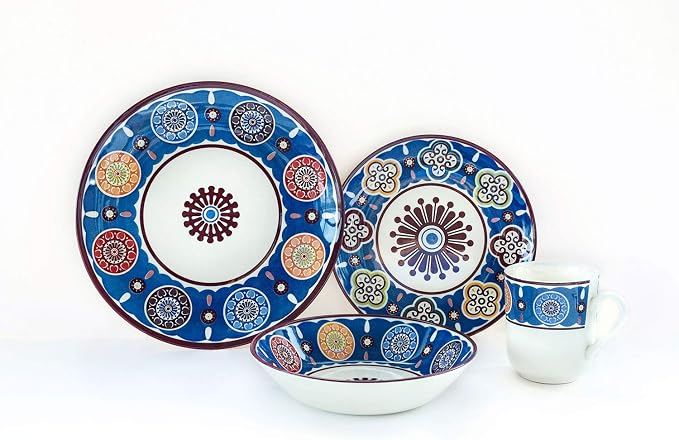 Tudor Royal Collection 24-Piece Premium Quality Round Porcelain Dinnerware Set, Service for 6 - SUMAYA Blue, See 10 Designs Inside!