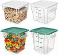 Lallisa 4 Pcs 8qt & 4qt Clear Food Storage Containers with Lids Handles and Scales, Stackable Plastic Square Food Storage Containers for Dough Proofing Baking Kitchen Restaurant(White, Green)