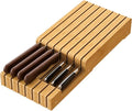 Knife Holder, Knife Organizer Drawer Insert, In-Drawer Bamboo Wood knife block, Drawer Knife Storage Steak Knife Holder Without Knives, Holds up to 7 Knives
