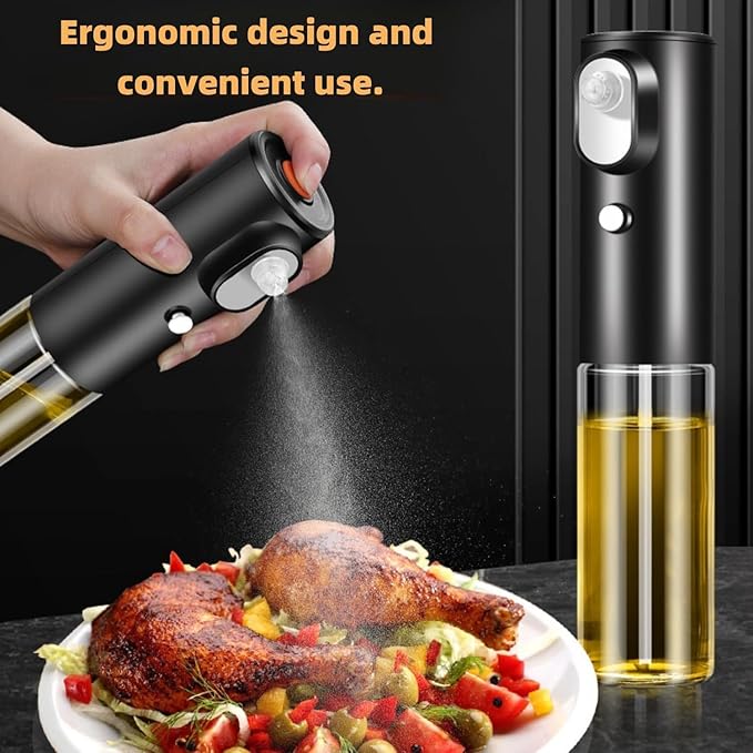 Electric Butter Sprayer for Popcorn, 200ml Rechargeable Glass Oil Sprayer Bottle, 2 Modes Continuous Fine Mist Dispenser for Cooking, Air Fryer, Baking, BBQ & Grilling (2PCS)