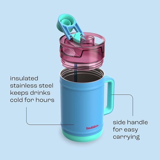 bubba 52 oz Insulated Stainless Steel Water Keg - Large Reusable Water Bottle Drinking Jug - Insulated Keg for Everyday Hydration, Lead-Free and BPA-Free, Blue Ribbon