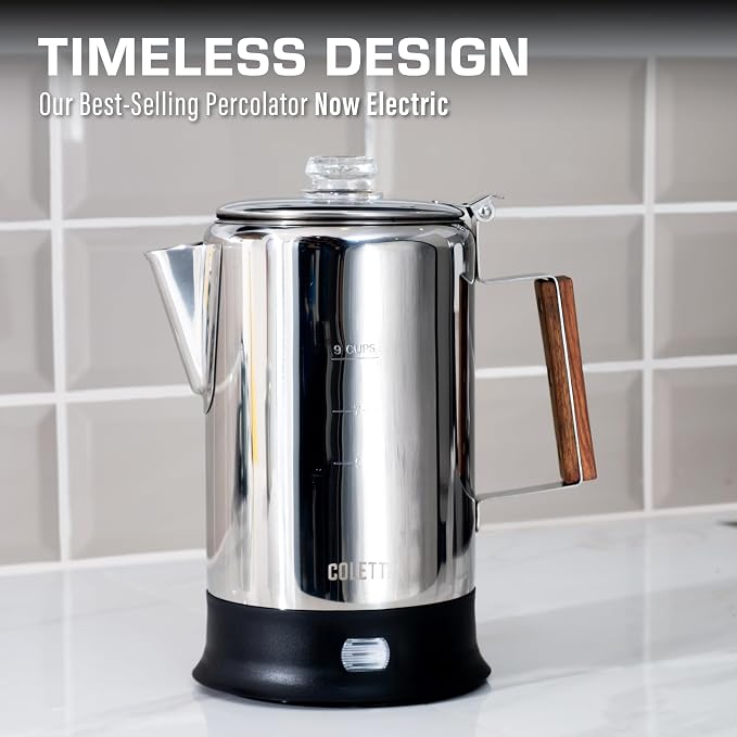 COLETTI Bozeman Electric Percolator — Percolator Coffee Pot, Coffee Percolator Electric – [9 cup, Stainless Steel]