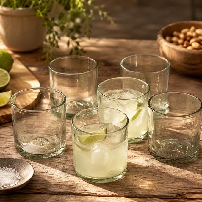 Clear 12 oz Large DOF Glasses (set of 6), Recycled Glass, Lead-free, Toxin-Free (12oz Large DOF)