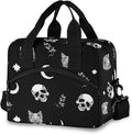 Skull Cat Moon Gothic Insulated Lunch Bag Reusable Lunch Tote Bag Cooler Bag for Women Men Adult Lunch Box with Adjustable Shoulder Strap Leakproof Lunch Bag for Work School Picnic Camping
