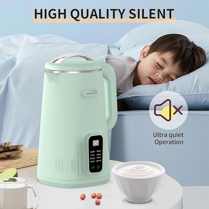 Nut Milk Maker Machine, 28oz Automatic 8-in-1 Quiet Operation Soy Milk Maker, Homemade Almond, Coconut, Juice & Soup, Delay Start/Keep Warm/Self-Cleaning/Boil Water (Cyan)