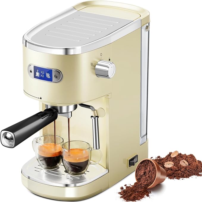 Electactic 20 Bar Espresso Machine, Professional Stainless Steel Coffee Maker with LCD Display, 45oz Removable Water Tank, Home & Office Espresso Maker for Cappuccino Latte Macchiato, White